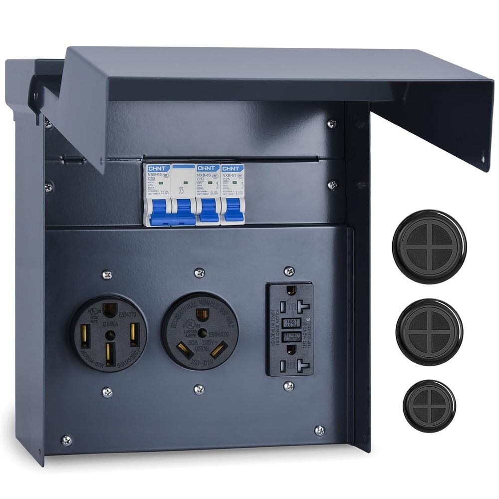 Outdoor Power Receptacle Box - Kesiciye Sahip RV Elektrik Panosu, Geçici