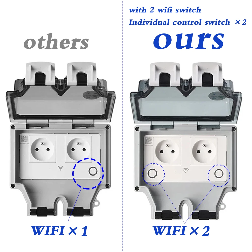 Outdoor Power Outlet With Remote Control - Ab FR akıllı Tuya su geçirmez