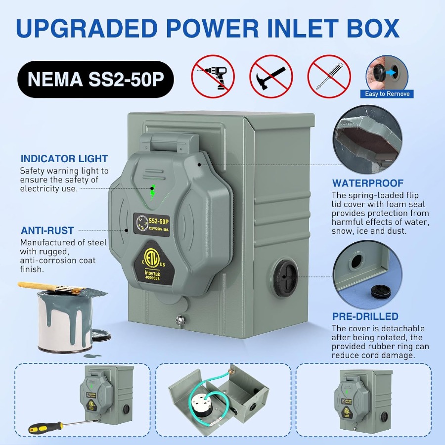 50A 50FT Ağır Hizmet Tipi Jene - Outdoor Power Inlet Box incelemesi ve fiyatı